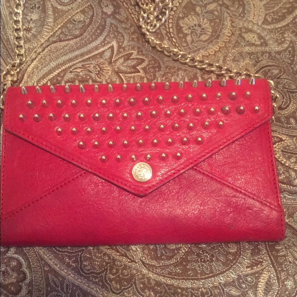 Rebecca minkoff clutch, red with gold accents